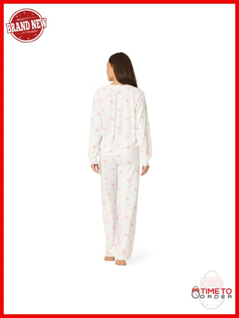 Cloud Jersey Open-bottom Pajama 2-piece Set with Wine Glass Print